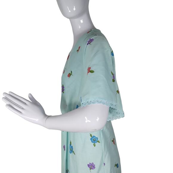 Vintage Its A Charm Long Robe Size Large Pastel Blue Floral Print - Picture 10 of 13